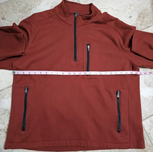 Tailor Vintage Mens XL Quarter Zip Pullover Brick Red 3 Zip Pockets Preppy - Picture 7 of 8